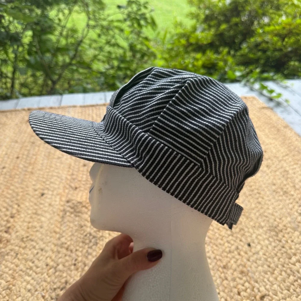 The Polar Express Youth Conductor Hat Hickory Stripe Cotton Train Cap Blue White